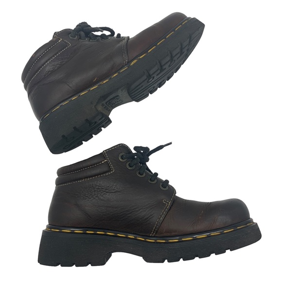 Dr. Martens Brown Leather Chunky Platform Boots 90s Grunge Work Style - Picture 8 of 13
